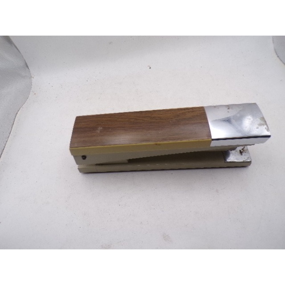 Vintage ACCO Monarch No 1 Stapler Wood Grain Beige Metal MCM Office Made in USA